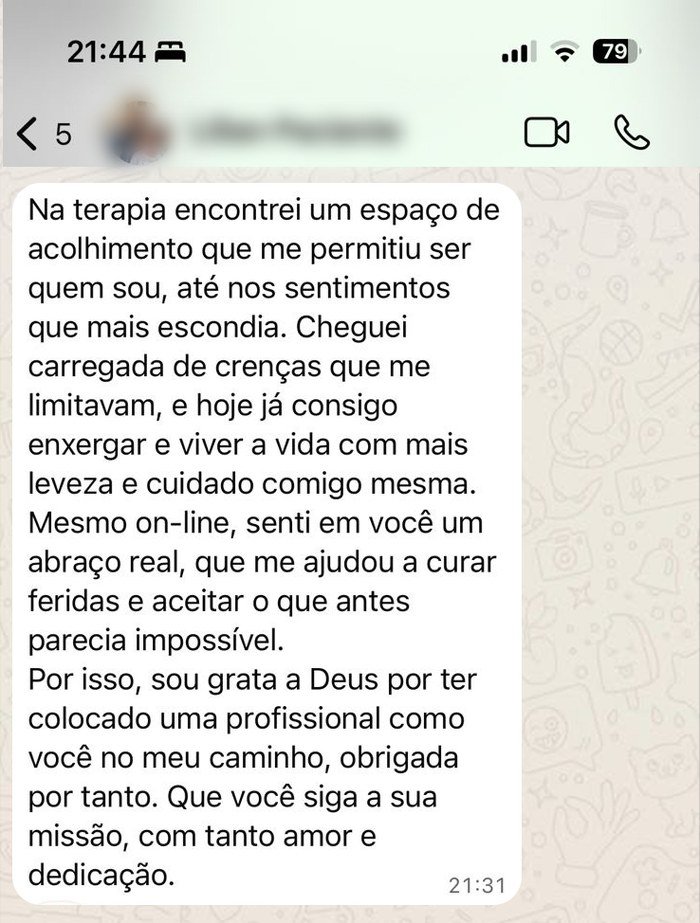 Depoimento de paciente sobre a terapia com Luanna Hetkowskii