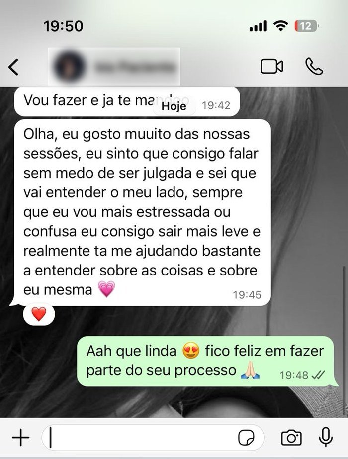 Depoimento de paciente sobre as sessões com Luanna Hetkowskii